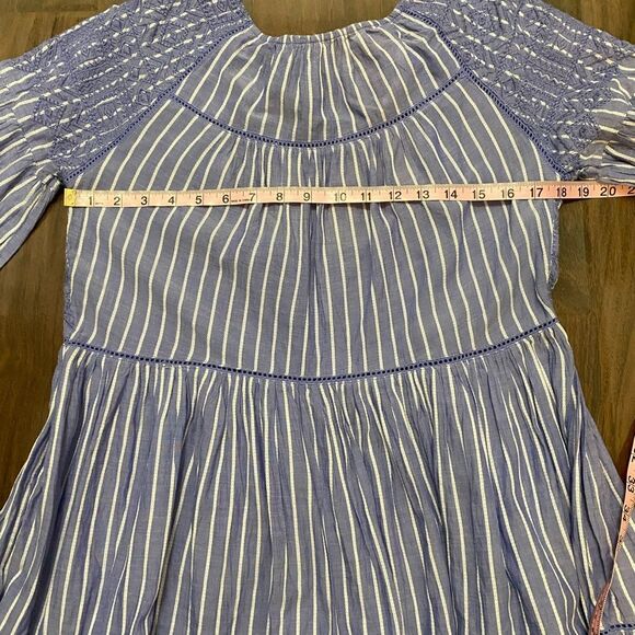 Free People Lola Embroidered Mini Blue Striped Tiered Dress - Picture 5 of 9